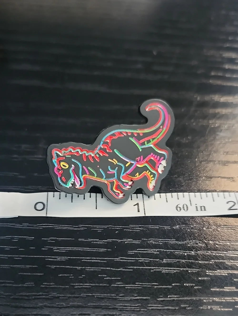 Neon Dinosaur Enamel Pin - Black Base with Multicolor Neon Accents